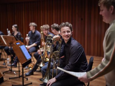 Student with trombone